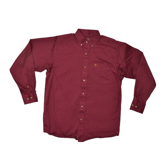 Ariat Men's Regular Size S Burgundy Long Sleeve Button Down Shirt Solid Cotton - Picture 1 of 8